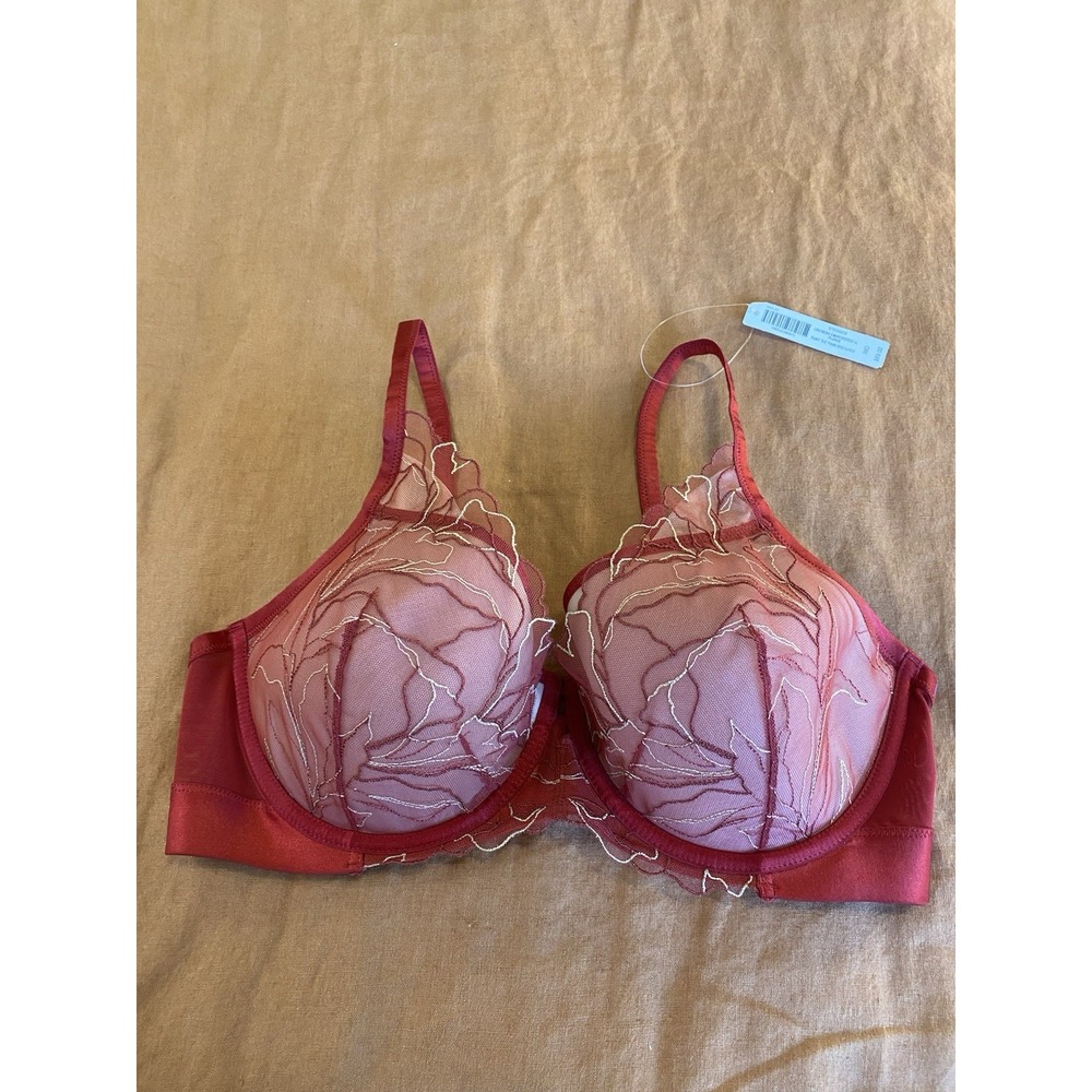Soma Bra 38D Lace Plunge Red New Tag Linework Embroider s2